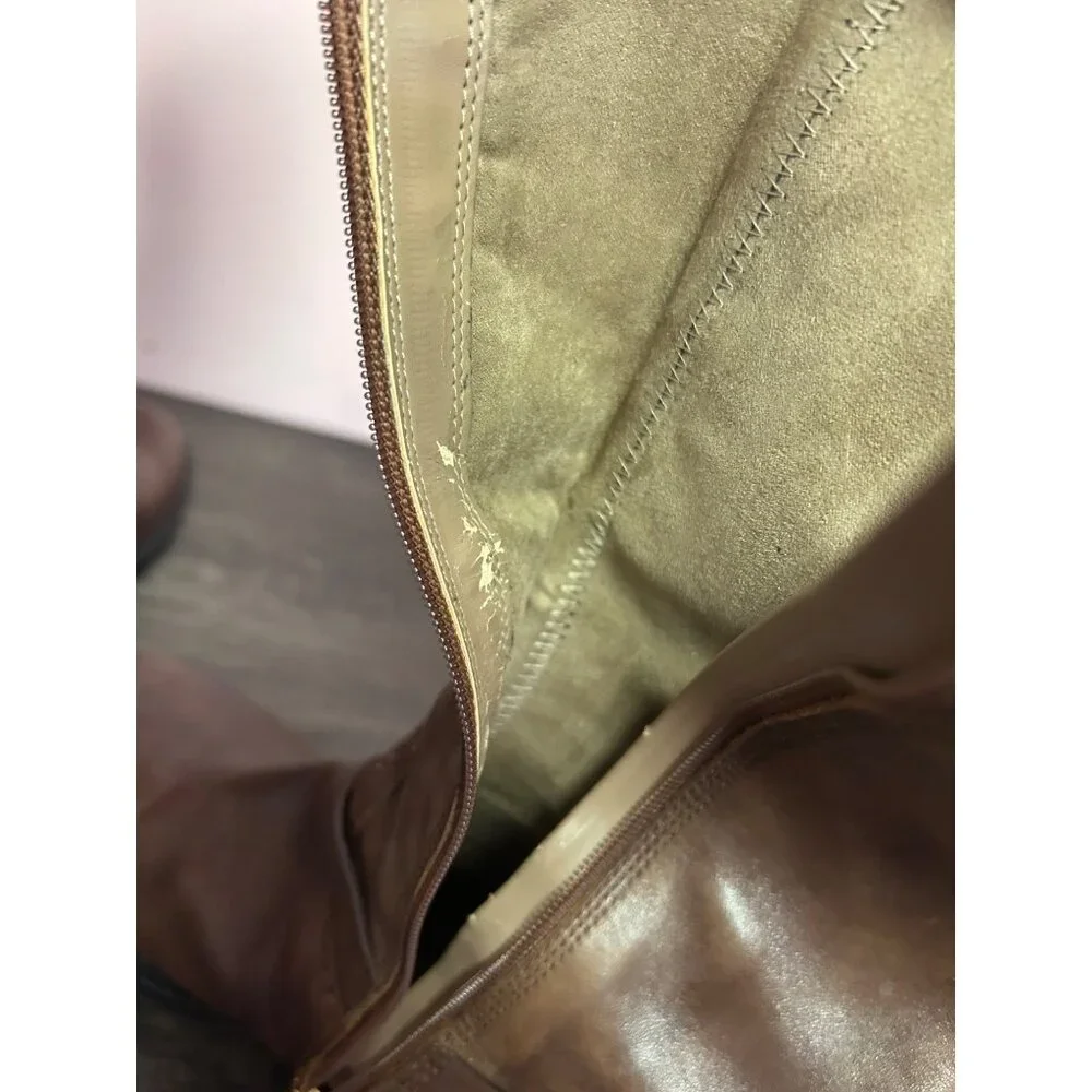Brown Ecco Leather Tall Riding Boots With Buckle & Side Zipper